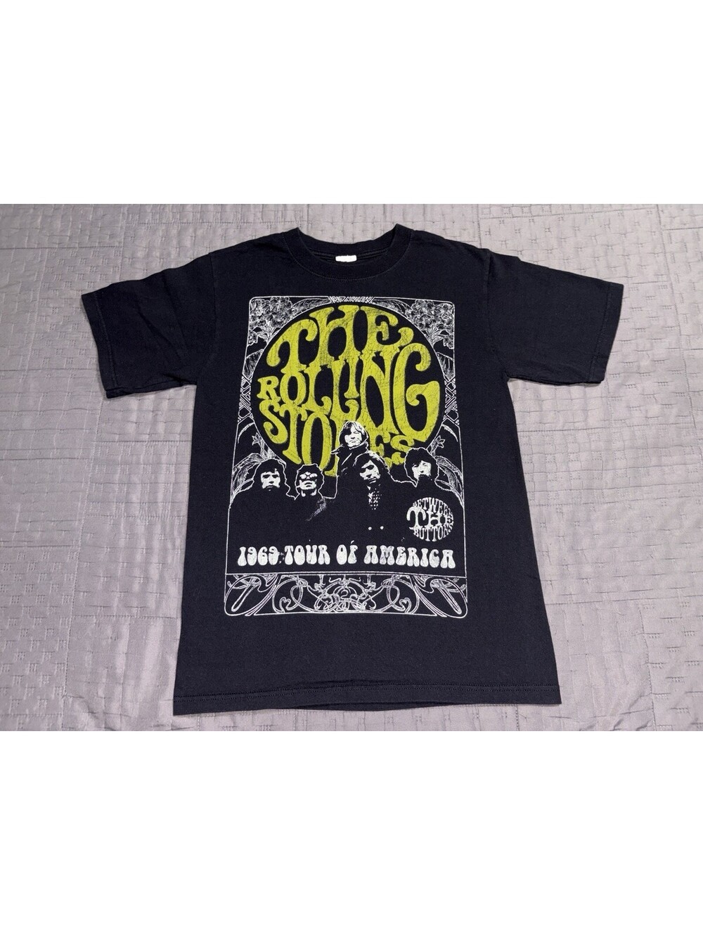 Vtg Rolling Stones 1969 Tour of America Anvil T Shirt Black Band Rock Tee sz sml